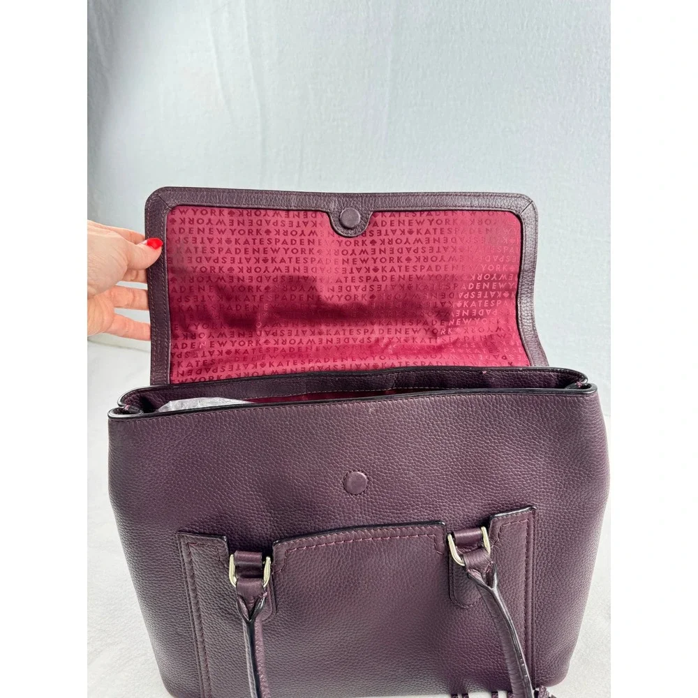 Kate Spade New York Pebbled Leather Satchel Burgundy Tassel Handbag PXRU7172